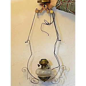 Antique Victorian Metal Hanging Oil Lamp Electrified for Parts or Restoration